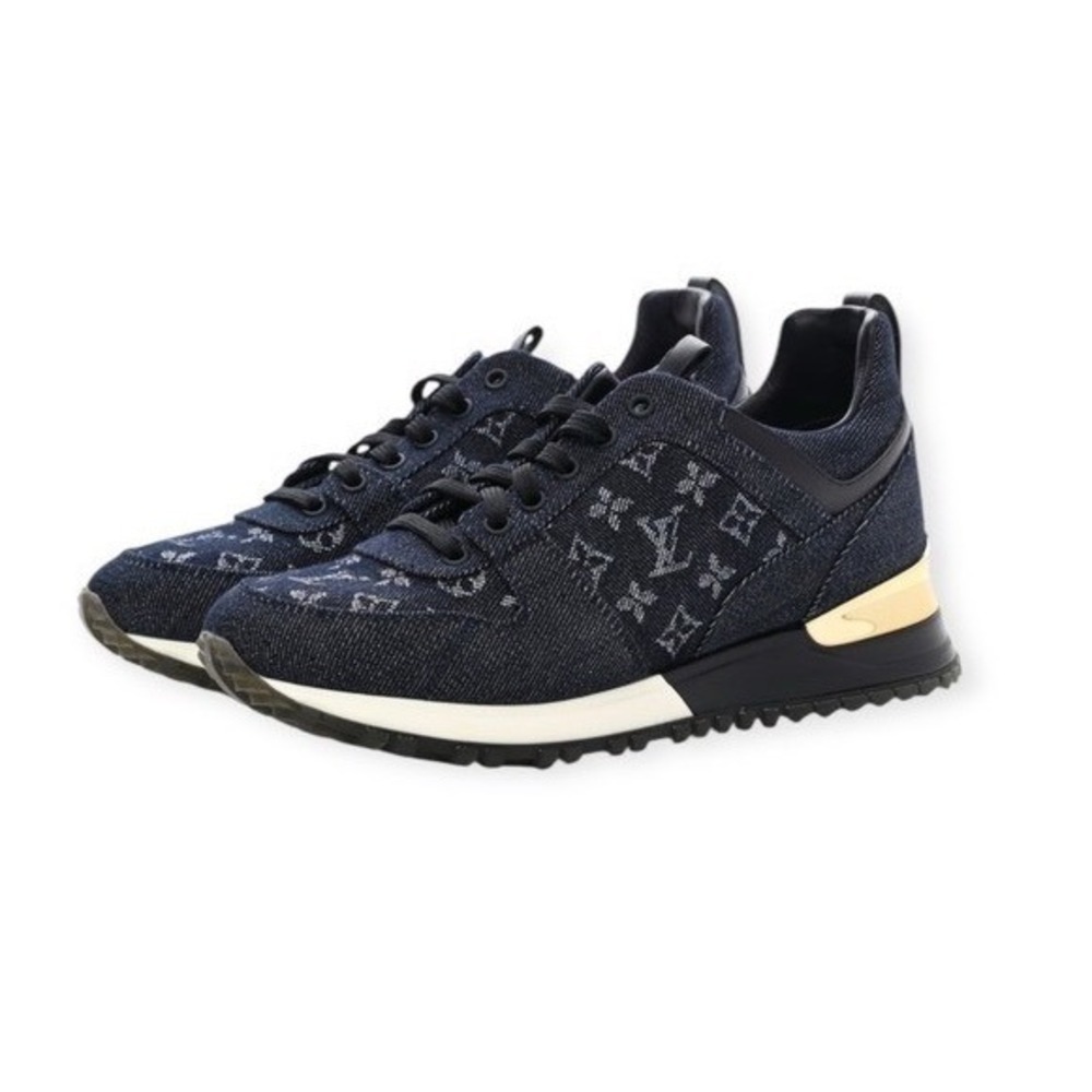 Louis Vuitton Women's Size 38 Run Away Sneakers Blue Denim Monogram Logo Print